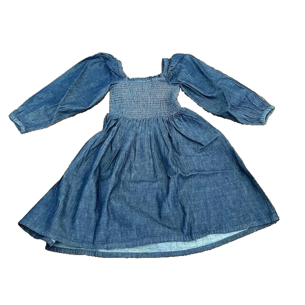 J.‎ Crew Dress Smocked Puff Sleeve Chambray Square Neck BG118 Blue Size XXS NEW